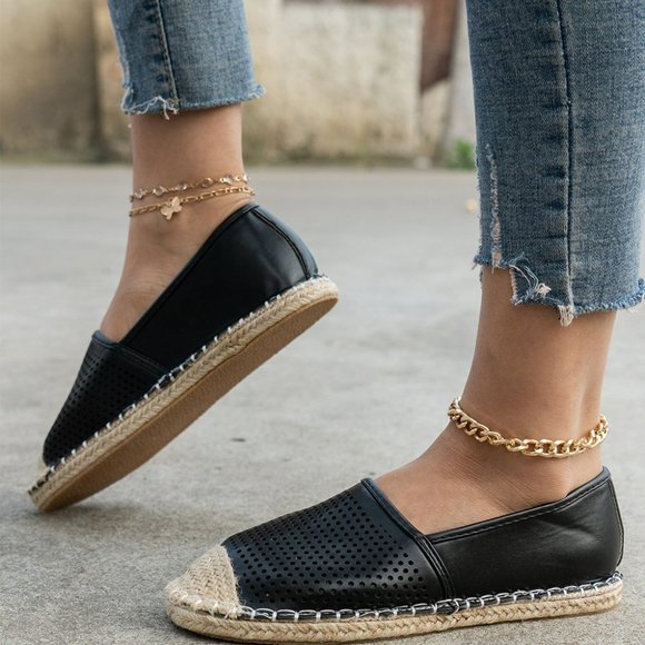 NEW!  PAOTMBU | Black Loafer Espadrille - Picture 1 of 8